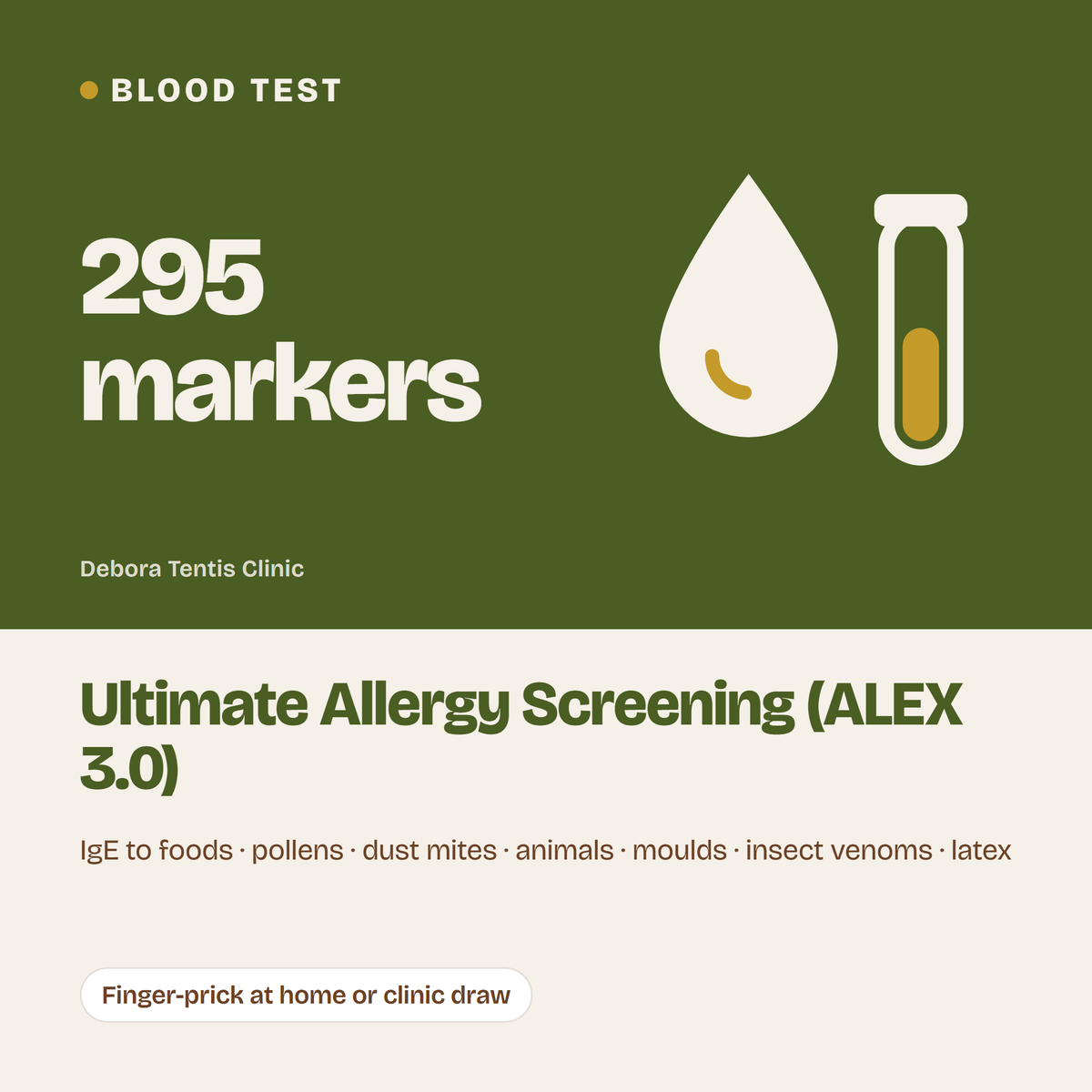 Ultimate Allergy Screening (ALEX 3.0): blood test, 295 markers