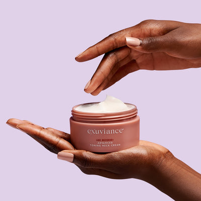Exuviance Neck Cream 125g application on neck and decollete