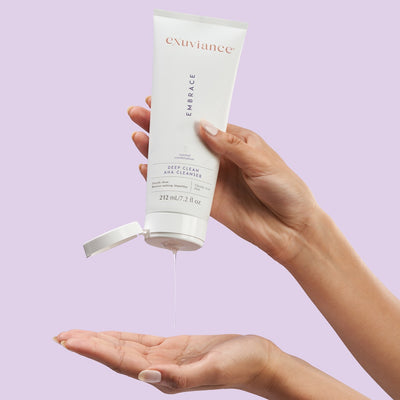 Exuviance Deep Clean AHA Cleanser hand-hold pump application