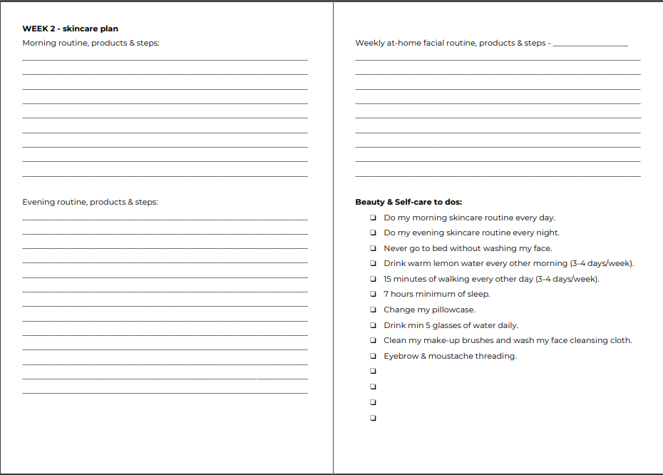 Skin and Life planner internal pages skincare routine tracker